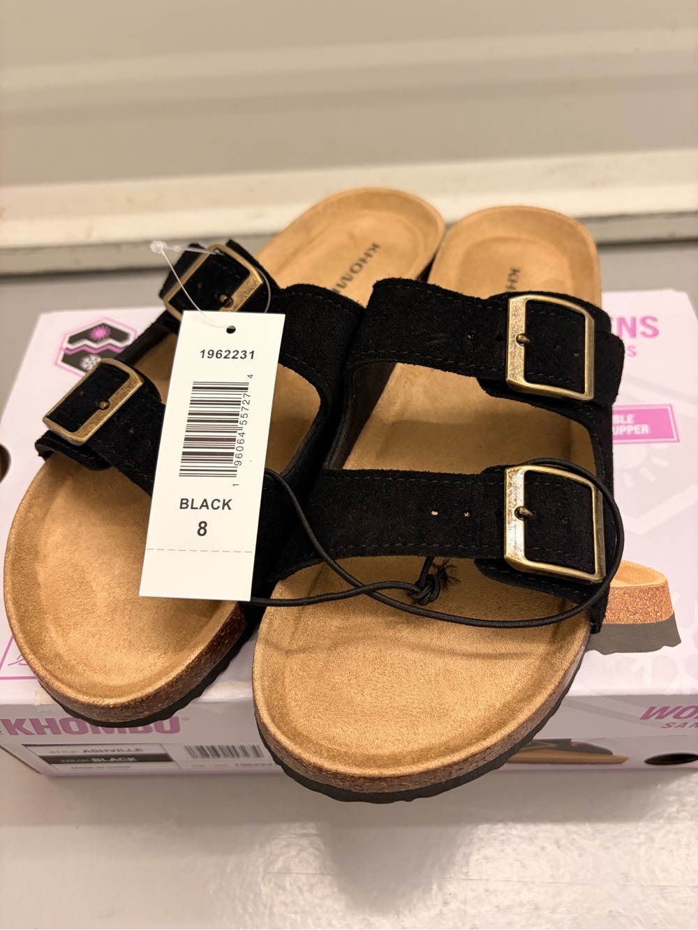 Khombu Ashville Black Suede Double Buckle Slide Sandals Women's Size 8 NEW